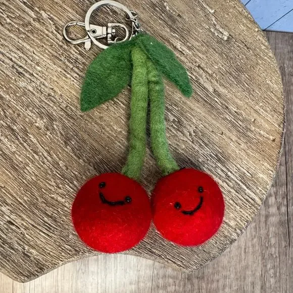 Red Cherries Cherry Bag Charm Fun Felted Wool Purse Charm NEW Accessories NEW! - Picture 4 of 6